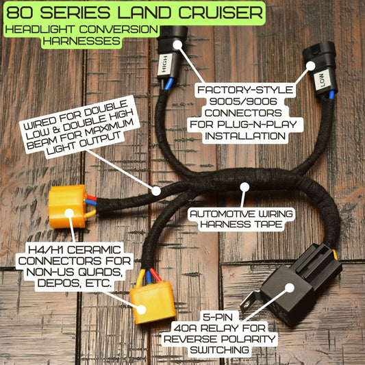 80 series Toyota Land Cruiser Headlight Conversion Harness